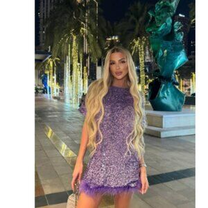 Sequin T-Shirt Mini Dress - Lavender